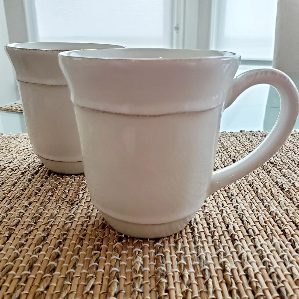 Pottery Barn Two Cambria Stoneware Mugs. Color: Stone. Made in Portugal. EUC.